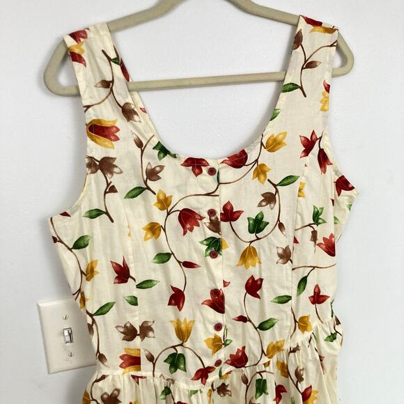 Unbranded Womens L White Autumn Floral Pocket Midi Dress Twee Romantic Feminine - Picture 2 of 8